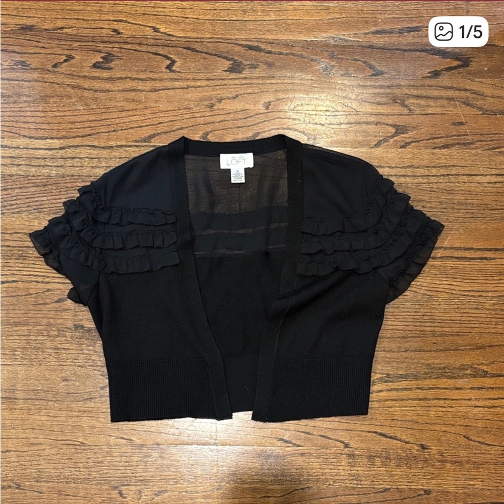 LOFT Elegant Black Ruffle Shrug